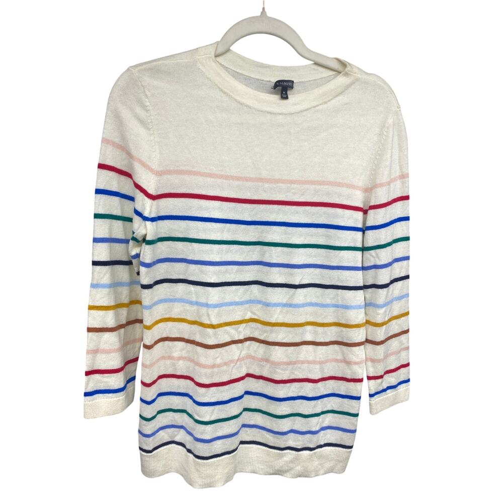 Talbots White Rainbow Striped Medium Sweater Cash… - image 1